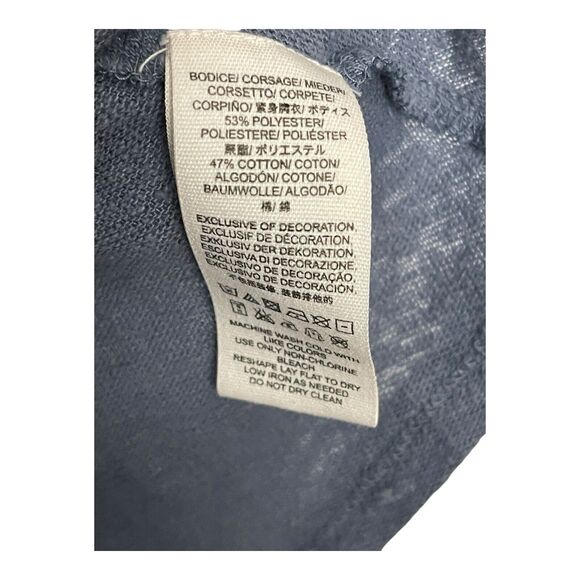 Free People Snow Kisses Blue Embroidered Boho Top S Back Slit Flowy - Picture 5 of 7